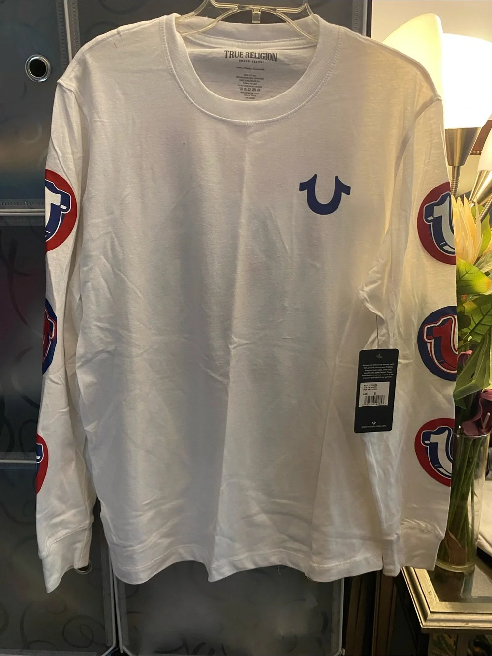 NWT, True Religion White Tee with Red & Blue Graphic Logo